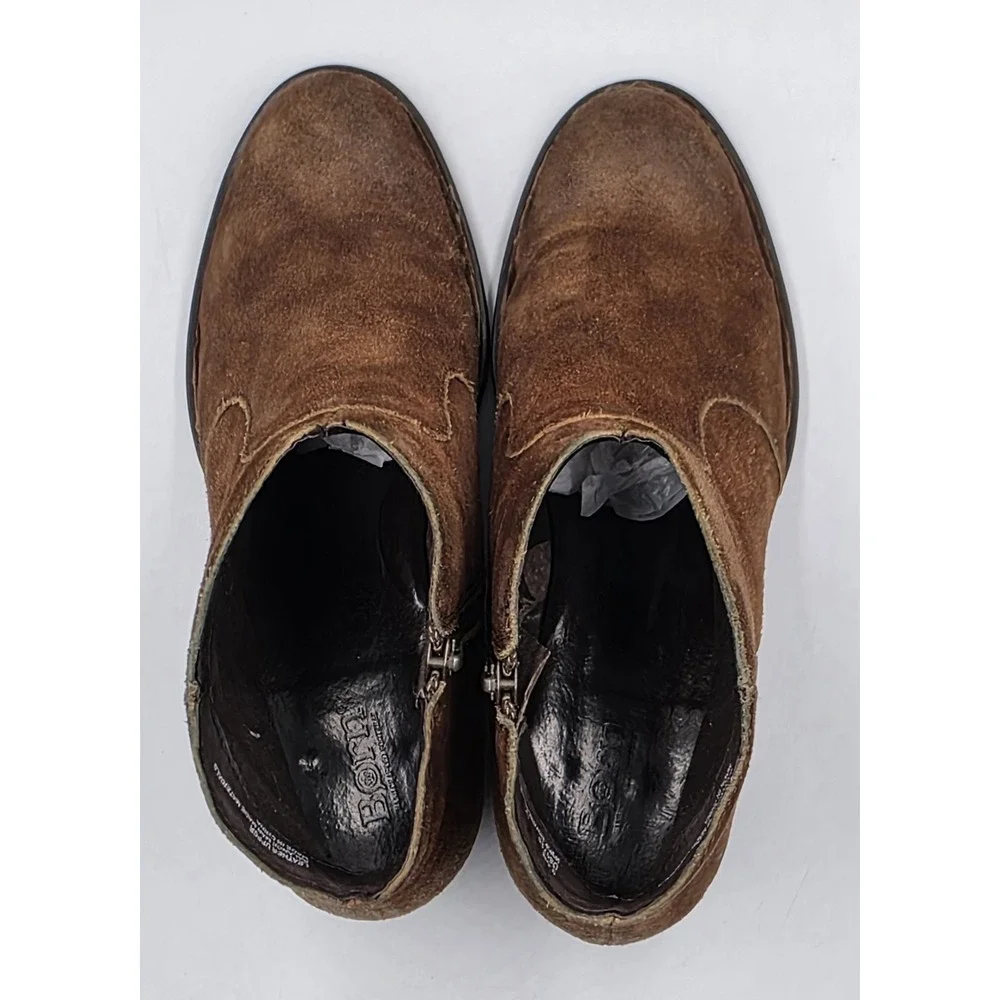 Born Womens 9.5M Ankle Boots Distressed Cognac Suede Leather Zip Booties